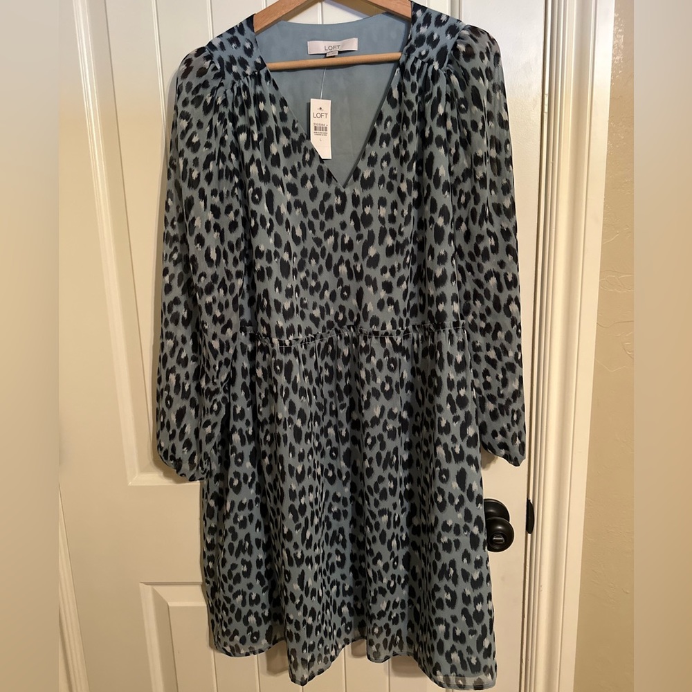 LOFT BLUE CHEETAH PRINT SWING DRESS